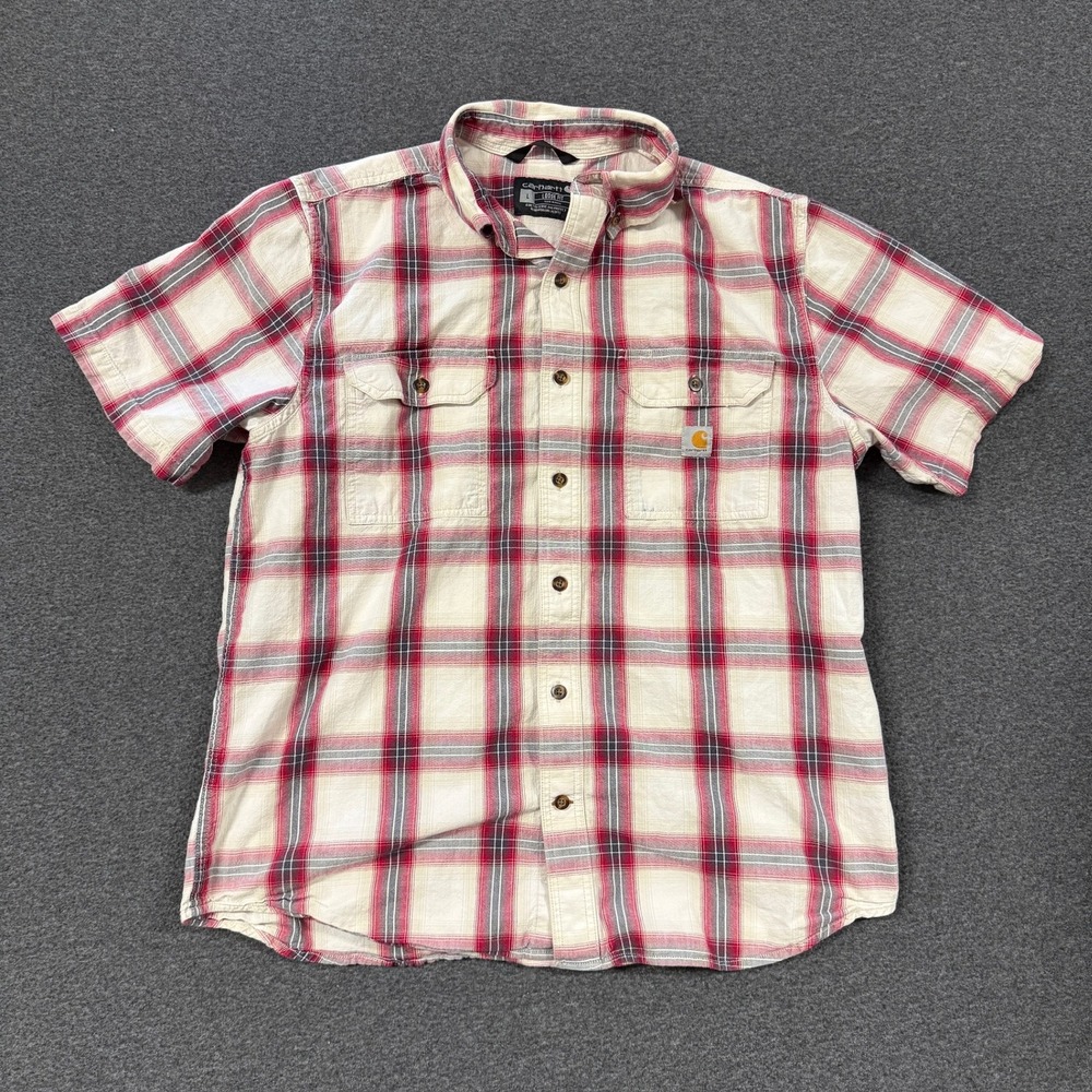 Modern Carhartt Plaid Shirt Mens Large Red Good Loose Fit Short Sleeve Button Up